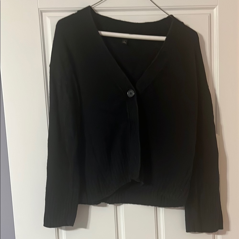 Black V-Neck Cardigan Sweater with Long Sleeves